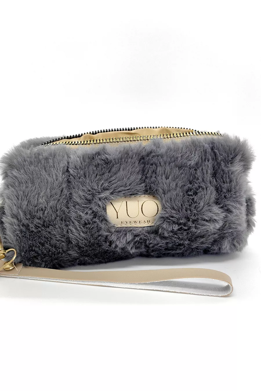 Housse polyvalente en peluche grise YUO – Lunettes, porte-stylo, trousse de maquillage, mini pochette