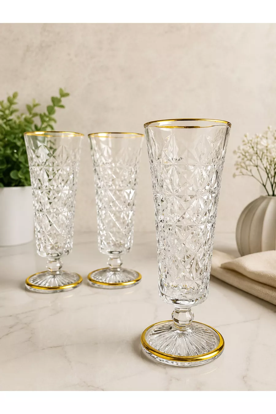 Ensemble de 6 verres à pied avec détails en or cristal pour café/létre/boissons/acier/eau/cocktail* ml