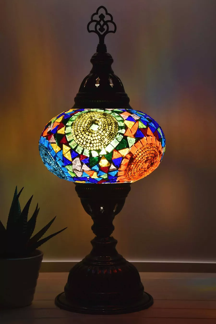 Lampe de table en verre mosaïque design authentique, lampe de nuit décorative, abat-jour