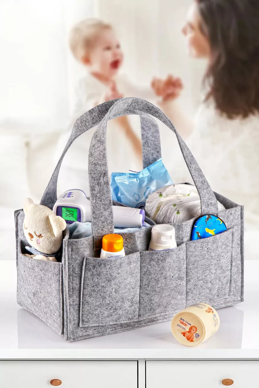 Organisateur de sac de soins pour bébé en feutre pour maman - Gris