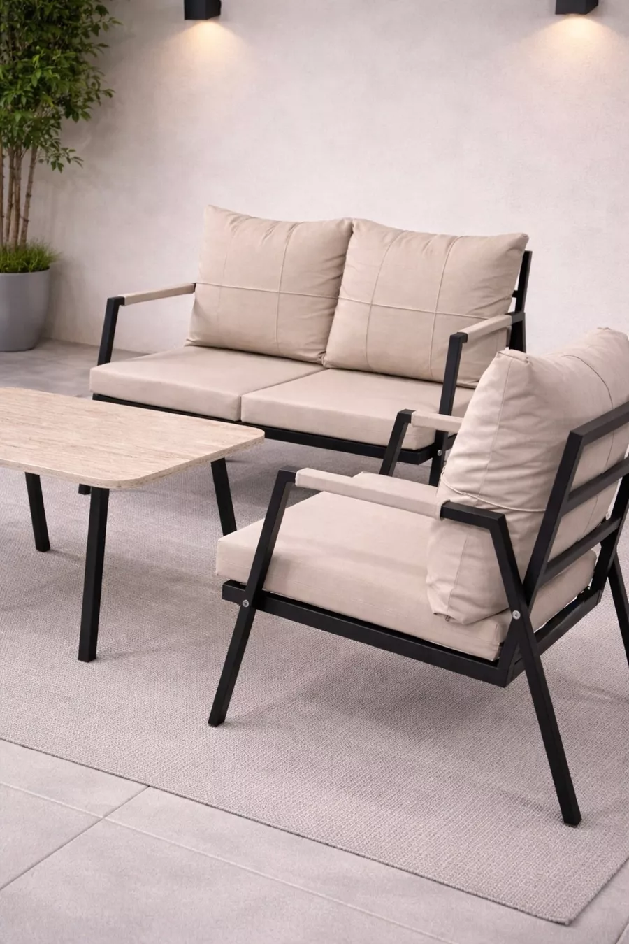 DREAM Balcon, Ensemble de Jardin, Café, Canapé en Métal, Ensemble de Canapés, Mobilier de Jardin, 2+1+1 avec table(s)