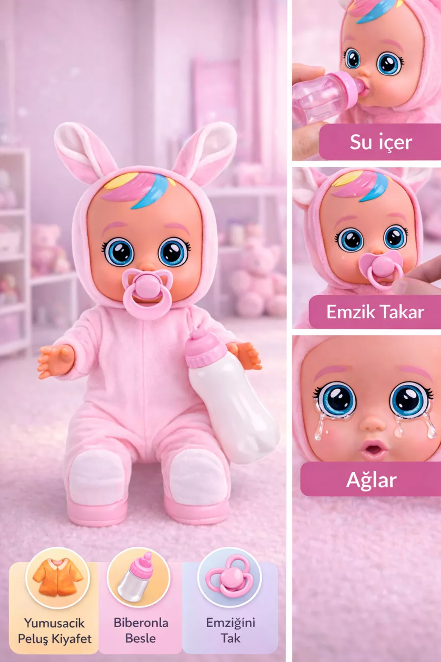 Bébé en viande qui pleure et parle rose poudré