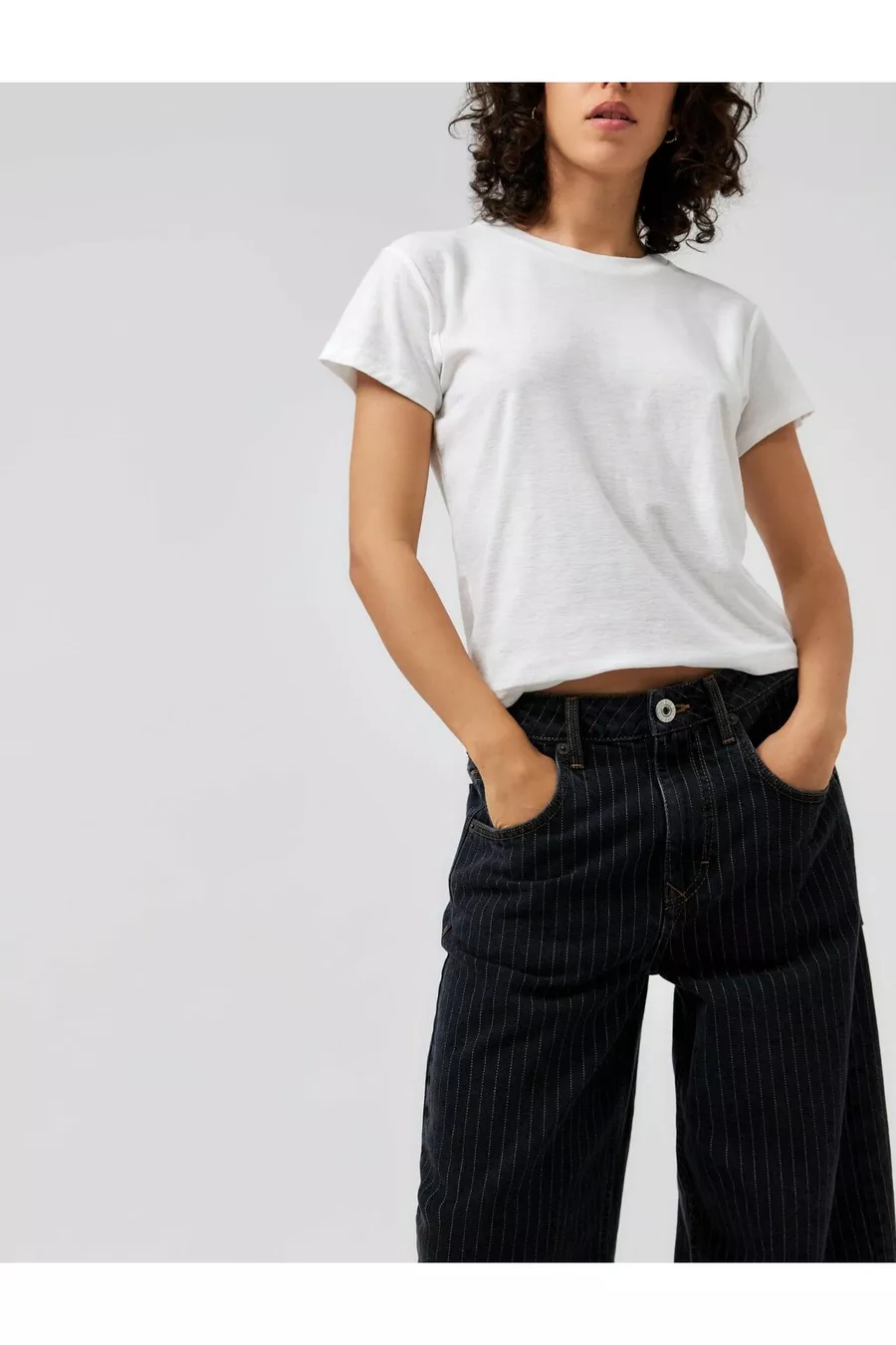 Jean Baggy Boyfriend à Rayures Détaillées