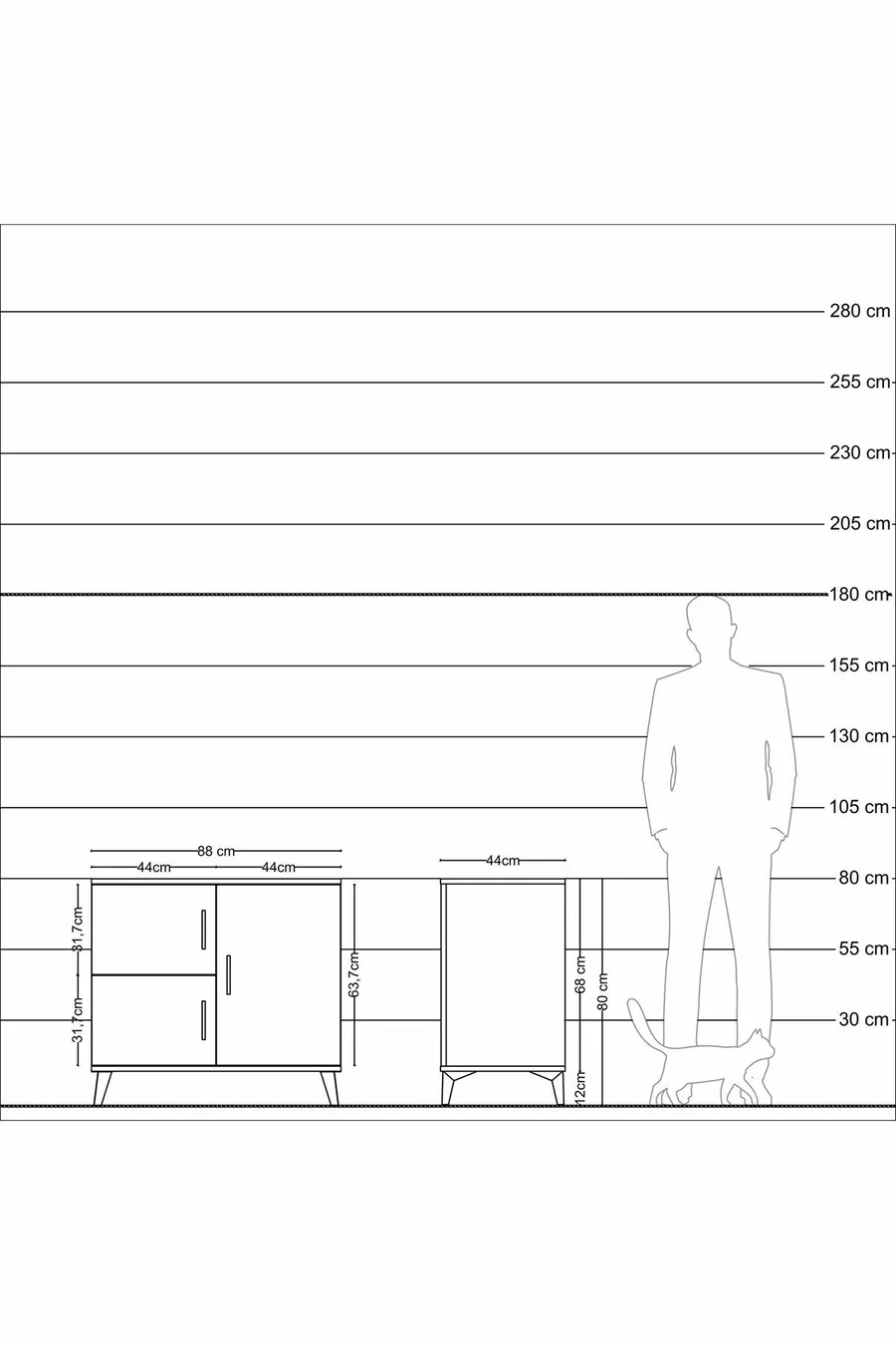 Commode Hyperion 2 étagères 3 portes Pin-Anthracite