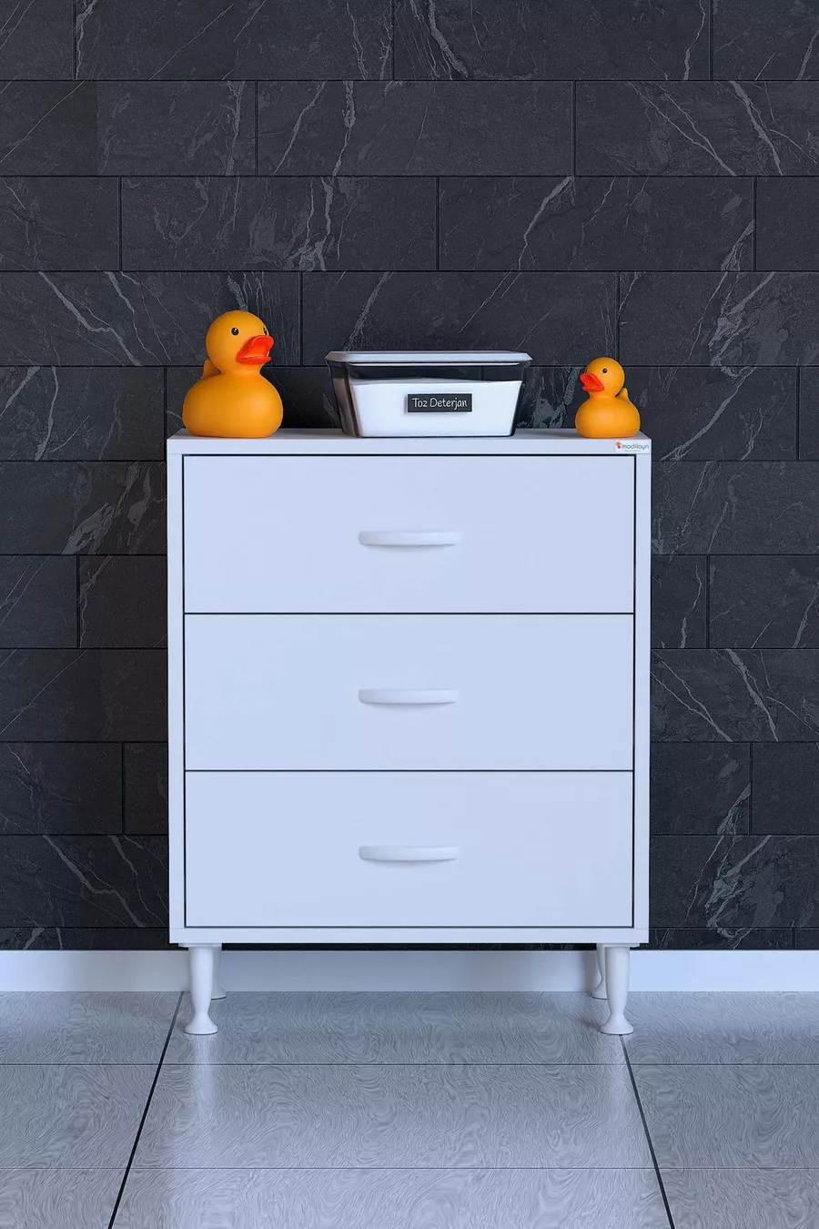 SÖKE, Armoire de salle de bain multifonctions à 3 tiroirs avec pieds (différentes options de largeur)