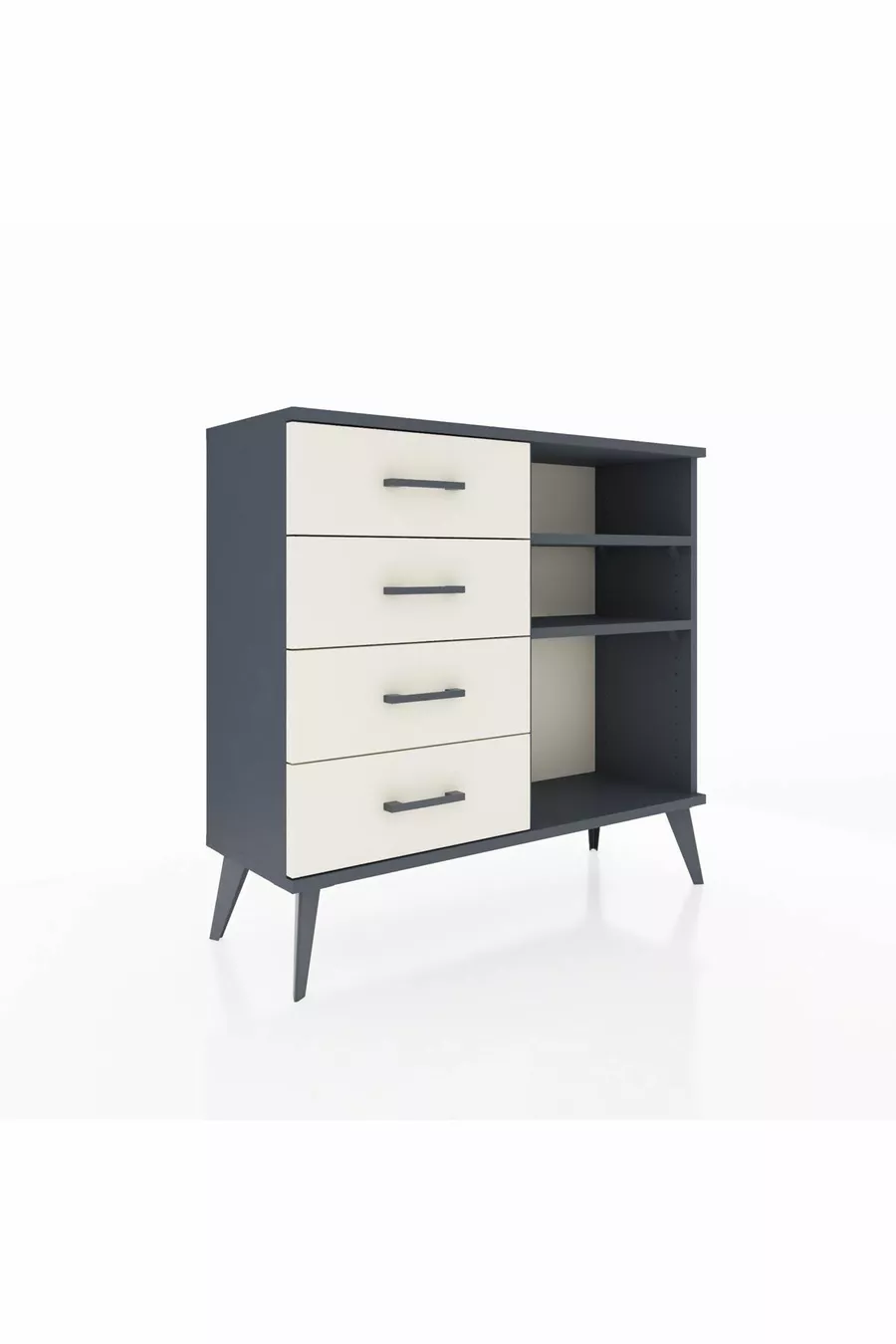 Commode Arges 2 étagères 4 tiroirs Anthracite-Anthracite/Pierre de lune