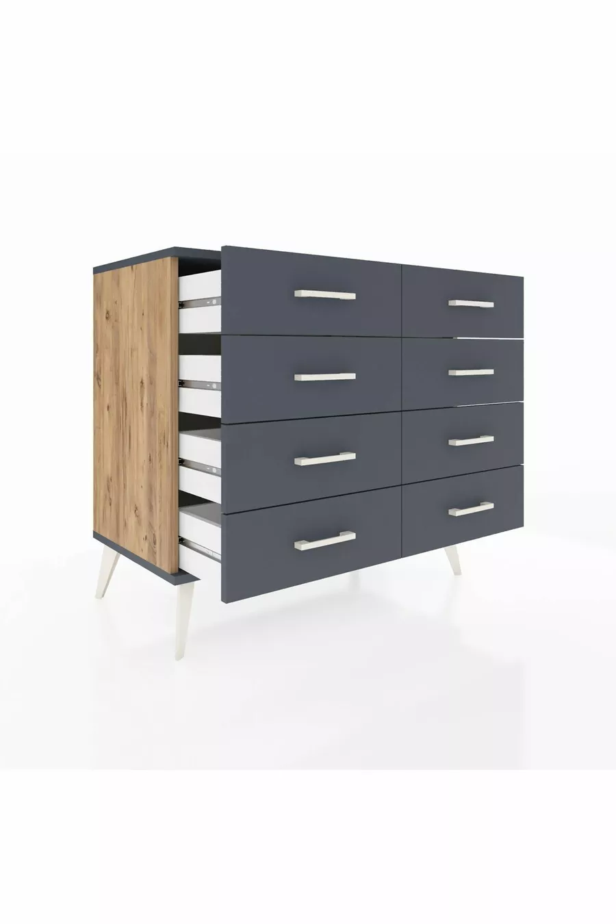 Commode Hyperion 8 tiroirs Pin-Anthracite