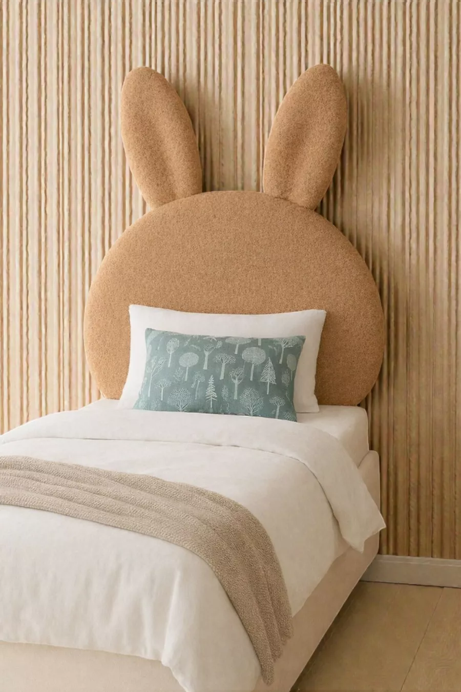 Tête de lit, peluche marron clair, tête de lit pour lit simple, tête de lit en peluche de lapin