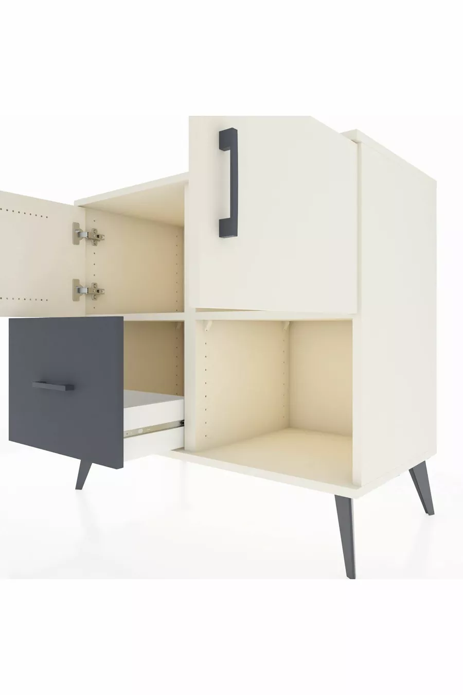 Commode Hyperion à 2 étagères, 1 tiroir, 2 portes, Pierre de lune/Anthracite