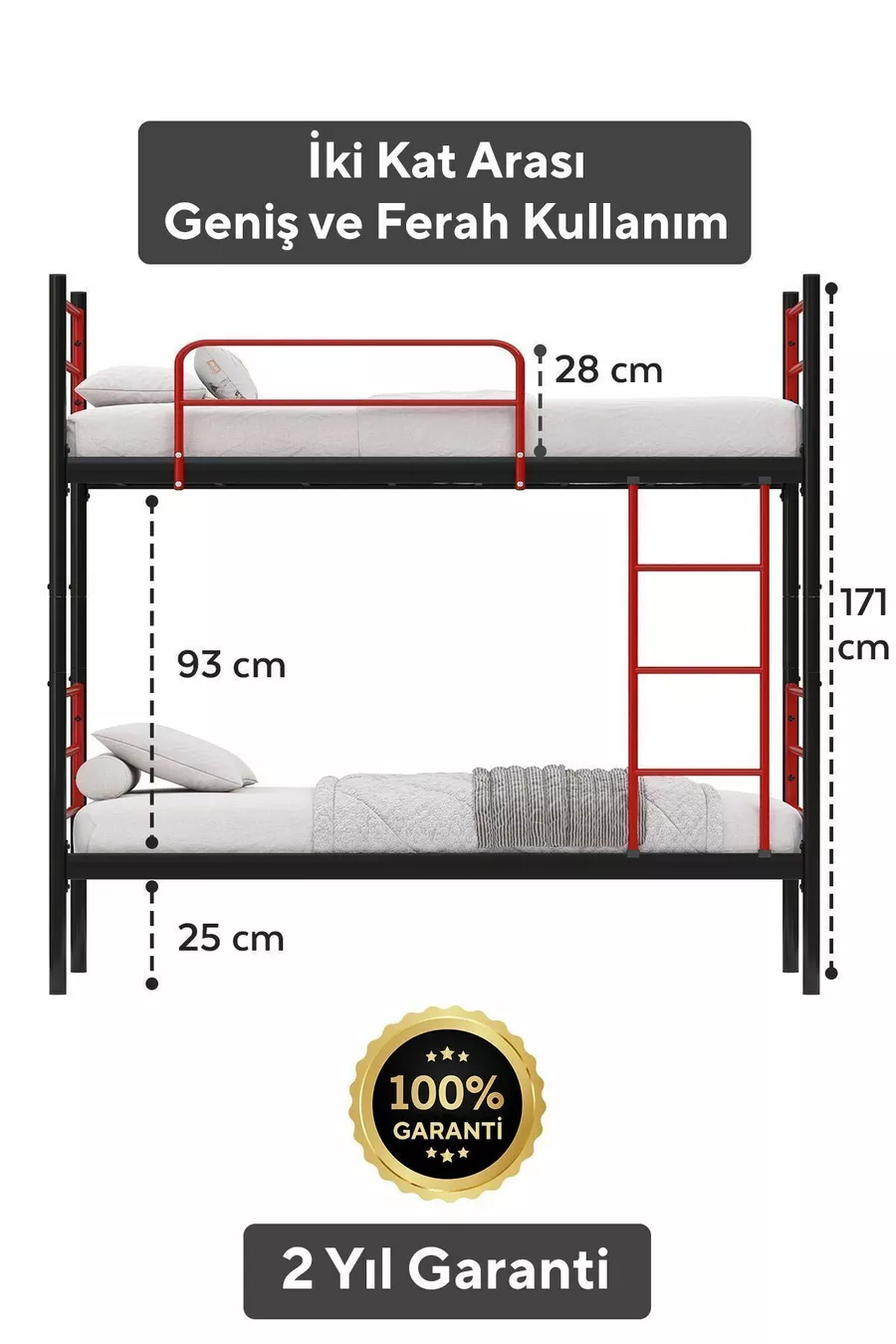 Lits superposés Trend compatibles avec matelas rouge Métal démontable