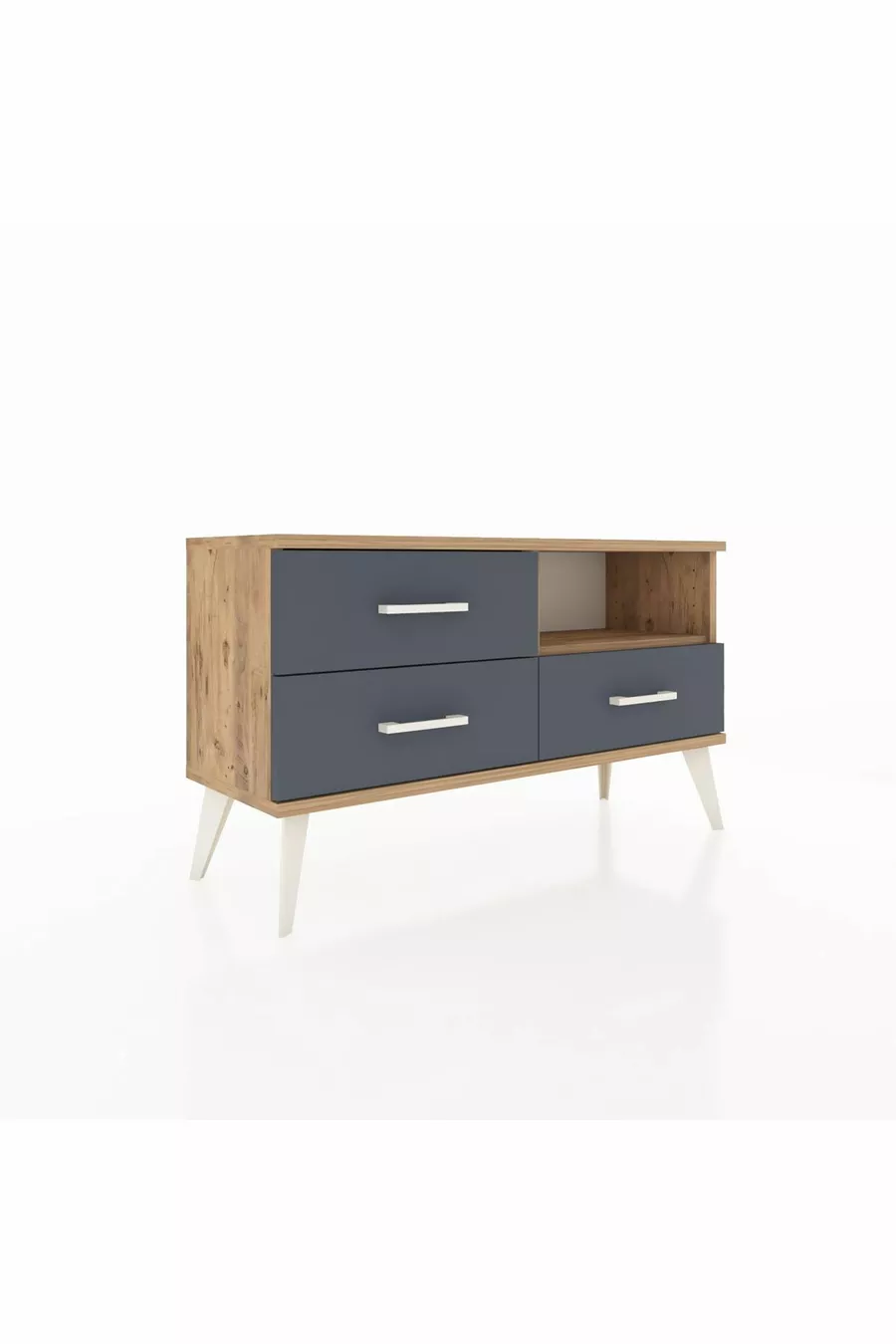 Commode Arges à une étagère et trois tiroirs Pin-Pin/Anthracite