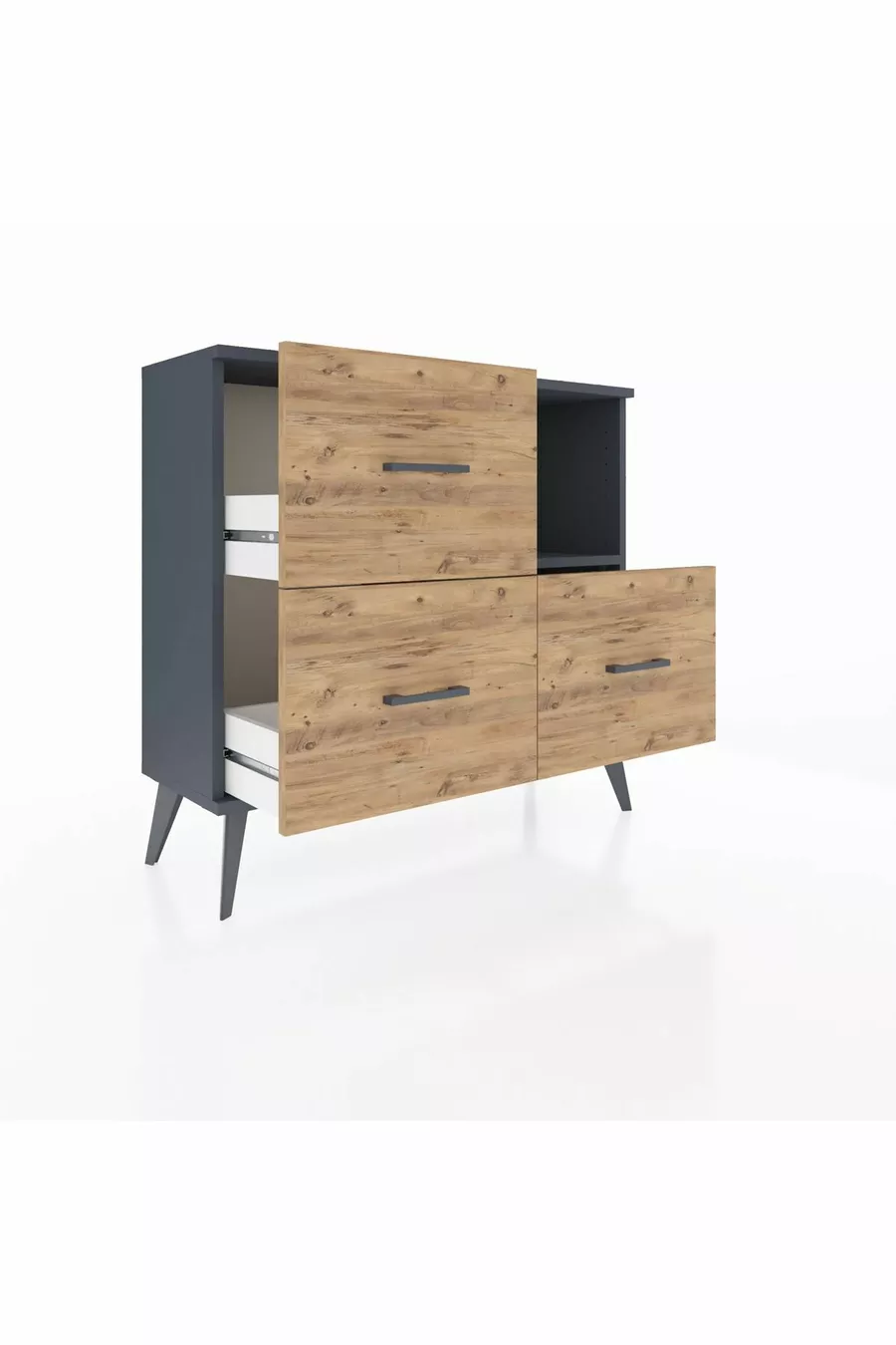 Commode Arges à une étagère et trois tiroirs Anthracite-Anthracite/Merisiers