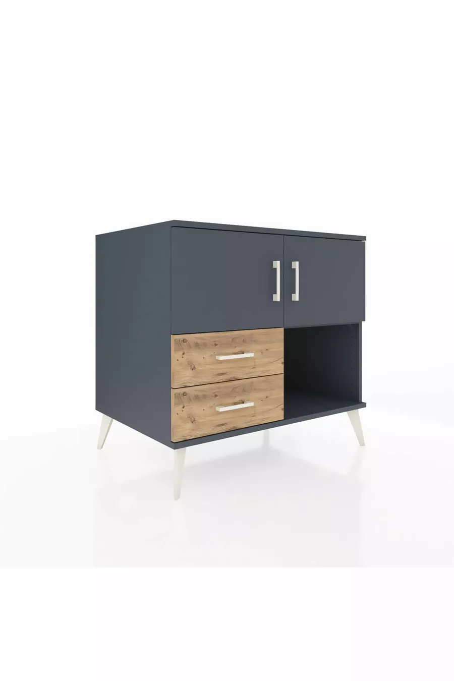 Commode Kronos 2 étagères 2 tiroirs 2 portes Anthracite-Anthracite/Sapin
