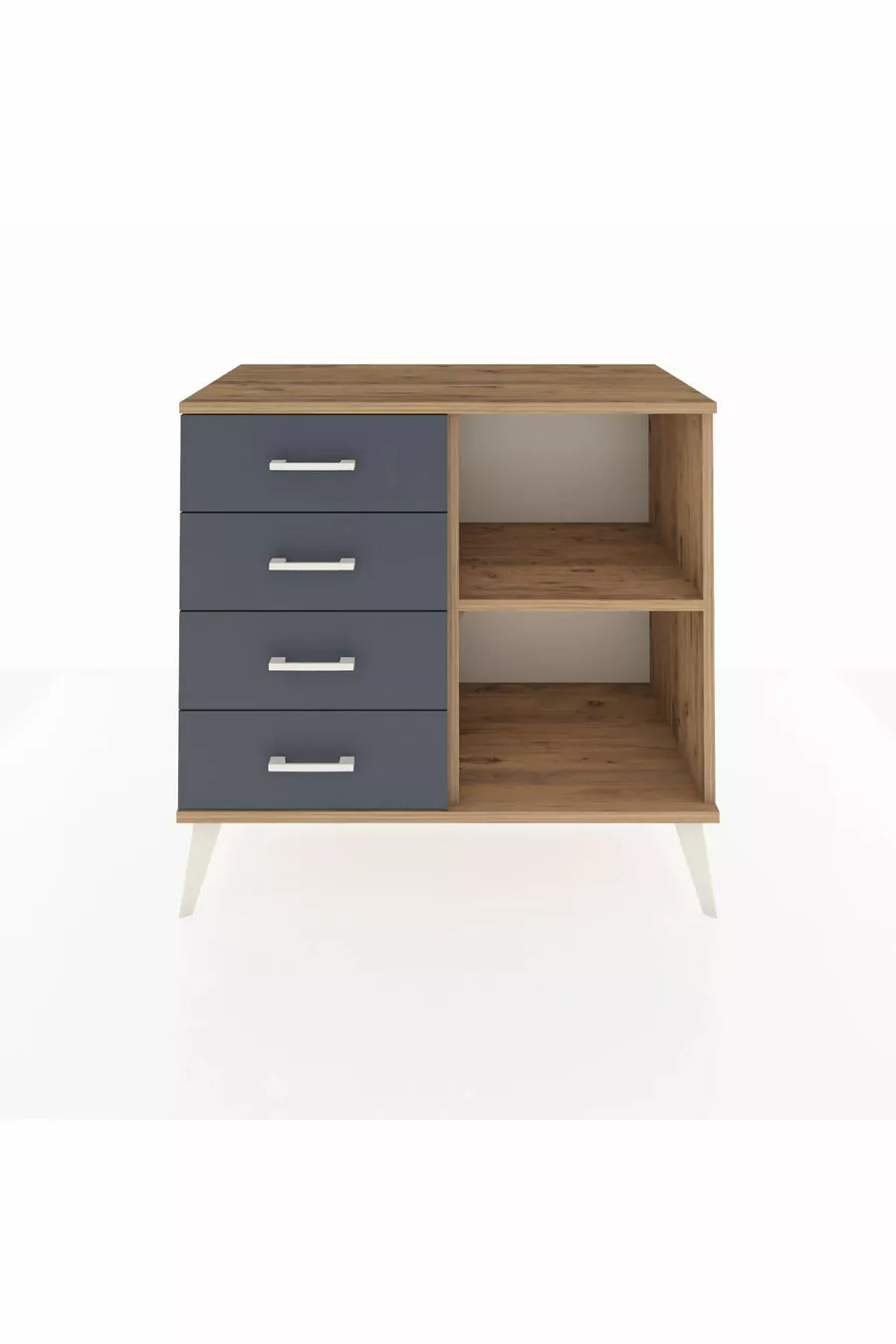 Commode Hyperion à une étagère, 4 tiroirs, Pin-Pin/Anthracite
