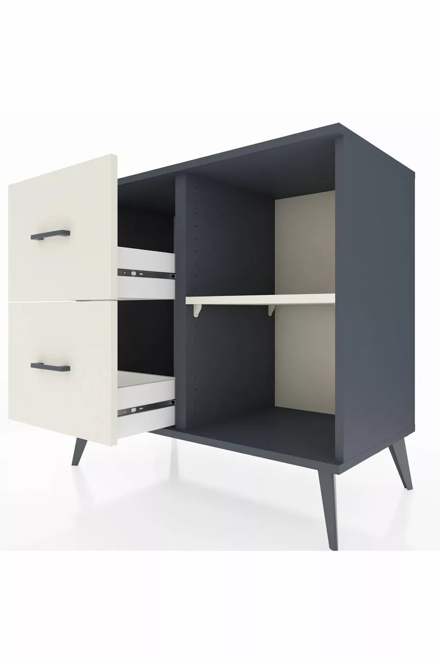 Commode Hyperion à une étagère et 2 tiroirs Anthracite-Pierre de Lune