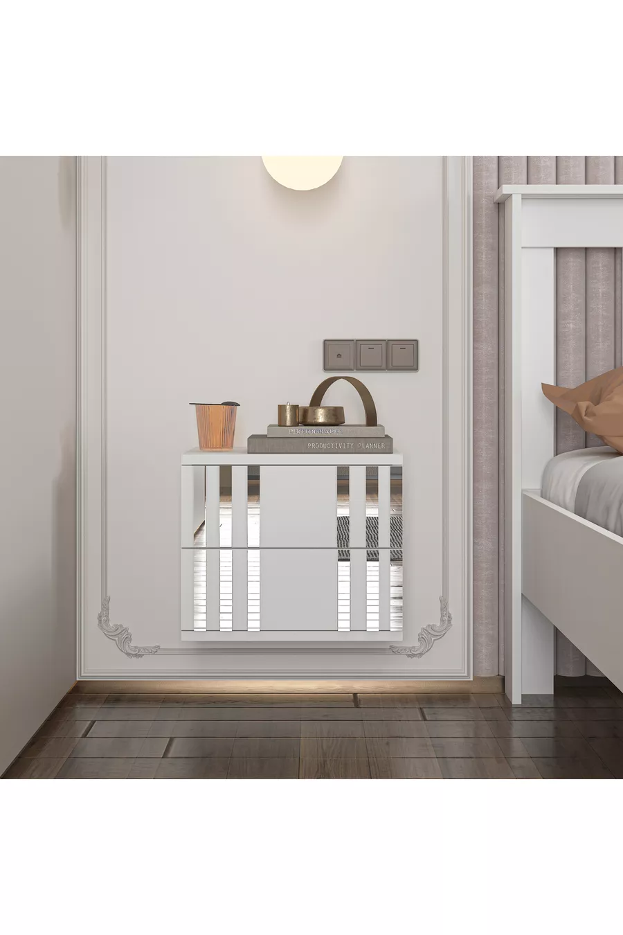 Table de chevet en MDF blanc à monter sur le mur