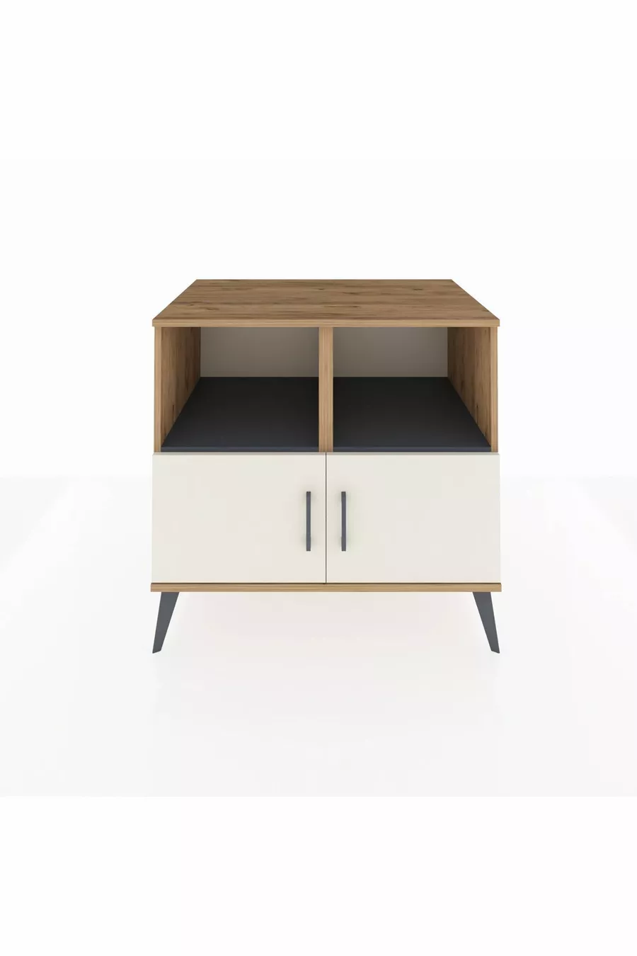 Commode Kronos 2 étagères 2 portes Pin-Quartz/Anthracite