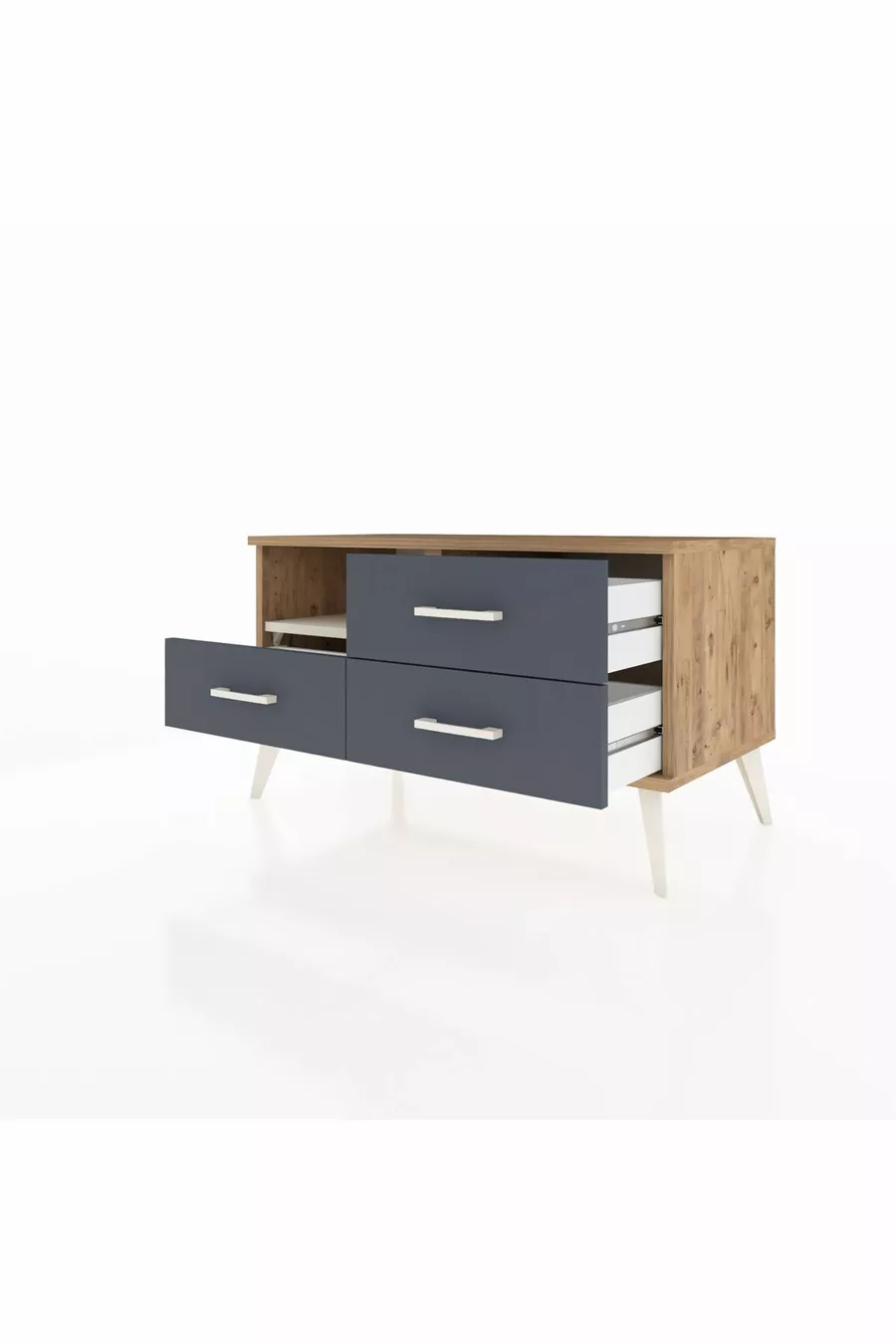 Commode Hyperion à une étagère et trois tiroirs Pin-Pierre de Lune/Anthracite
