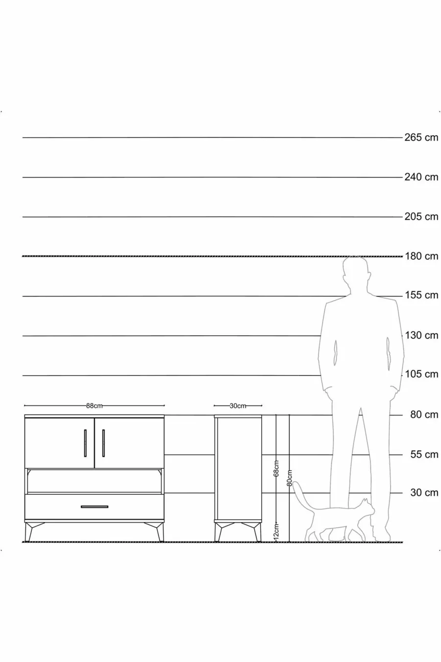 Commode Arges 3 étagères 1 tiroir 2 portes Anthracite-Patine de pierre