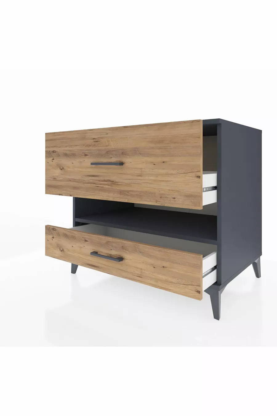 Commode Kronos à une étagère et deux tiroirs Anthracite-Pin