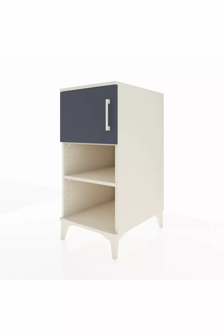 Table de chevet Kronos à 2 étagères avec 1 porte, Pierre de lune-Anthracite