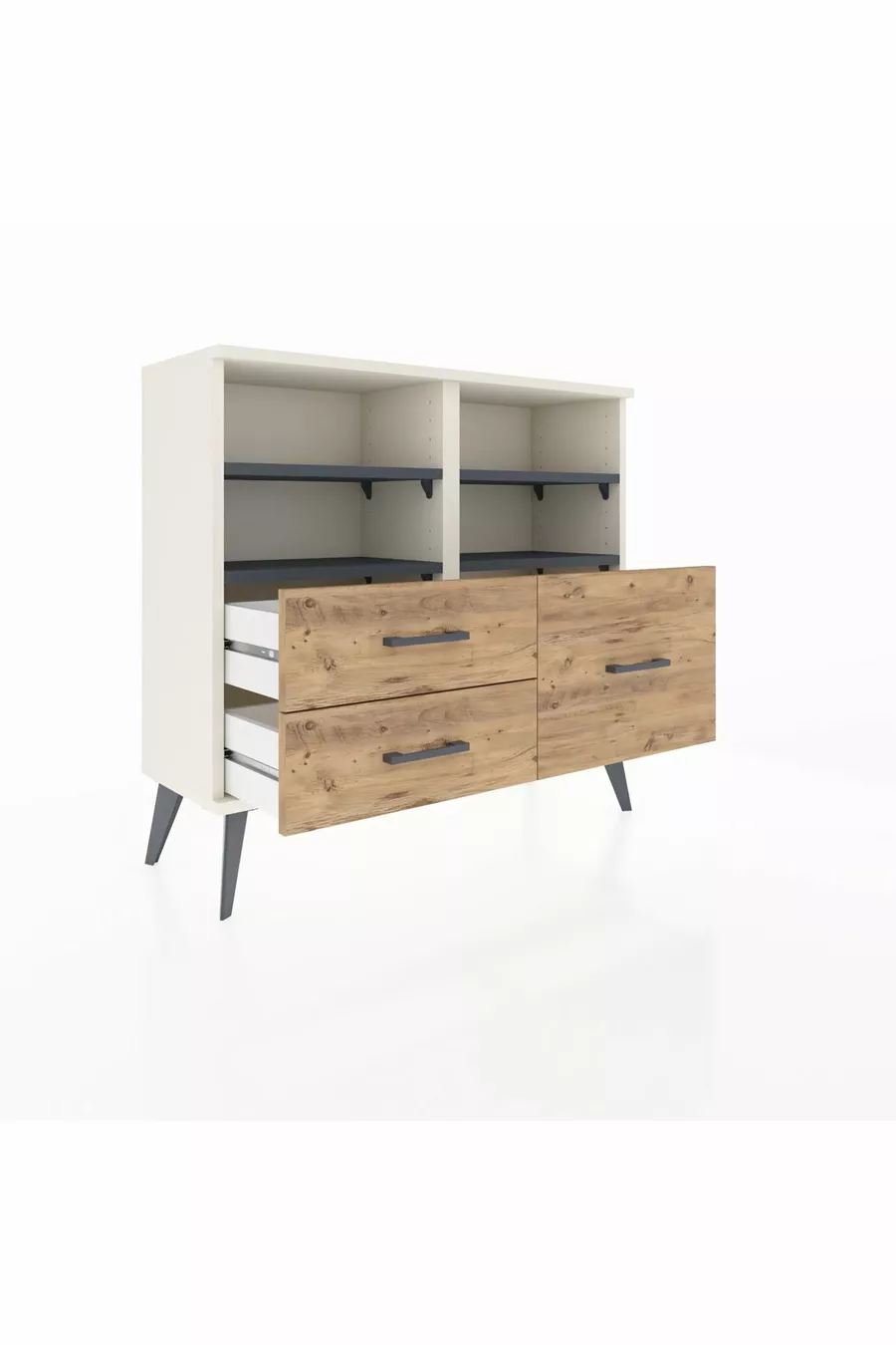 Commode Arges 4 étagères 3 tiroirs Pierre de lune-Anthracite/Sapin