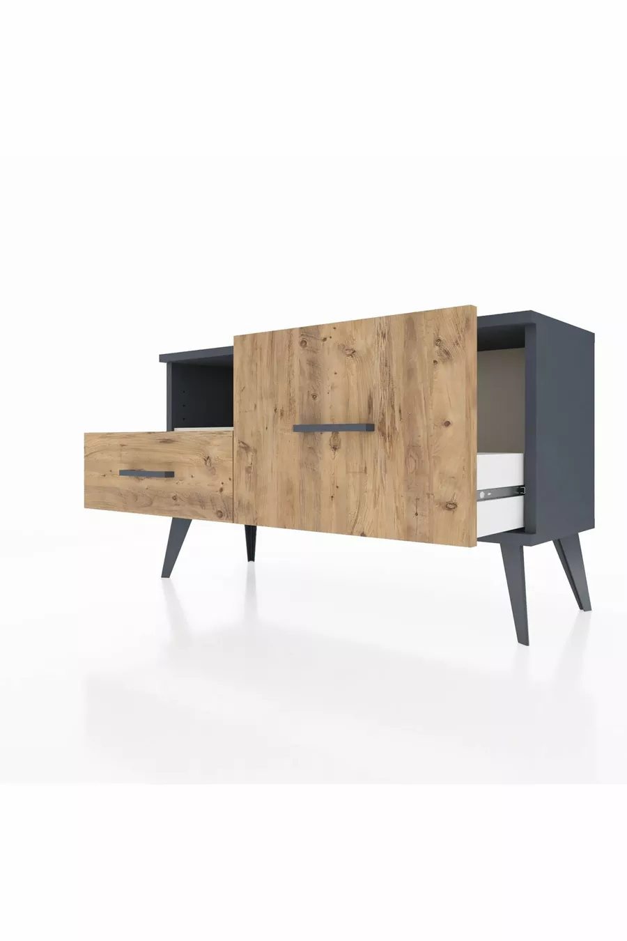 Commode Arges à une étagère et 2 tiroirs Anthracite-Pierre de lune/Merisiers