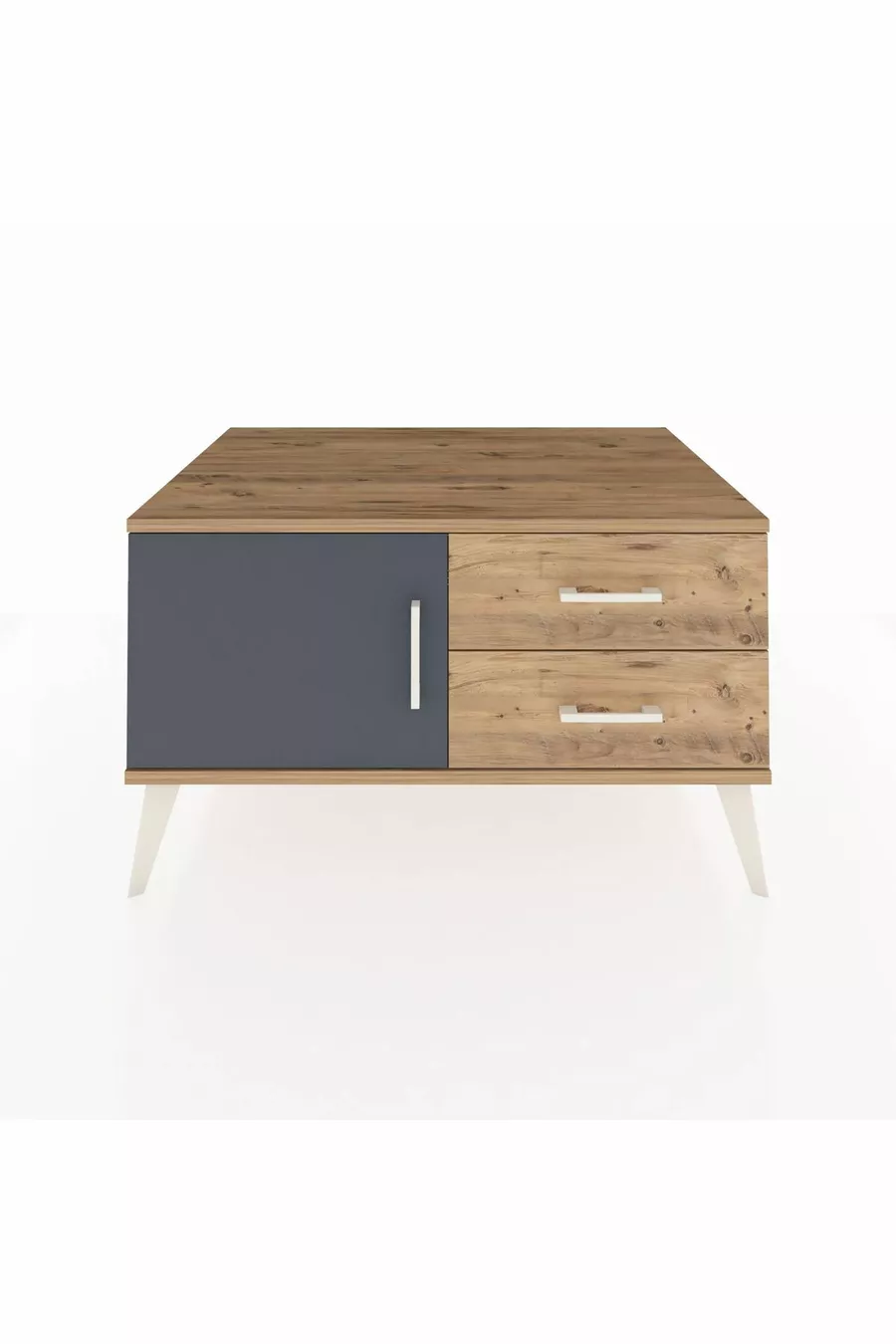 Commode Kronos avec une seule étagère, 2 tiroirs et une porte, Pin-Anthracite/Pin