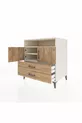 Commode Kronos avec 3 étagères, 2 tiroirs et 2 portes, Pierre de lune-Pin
