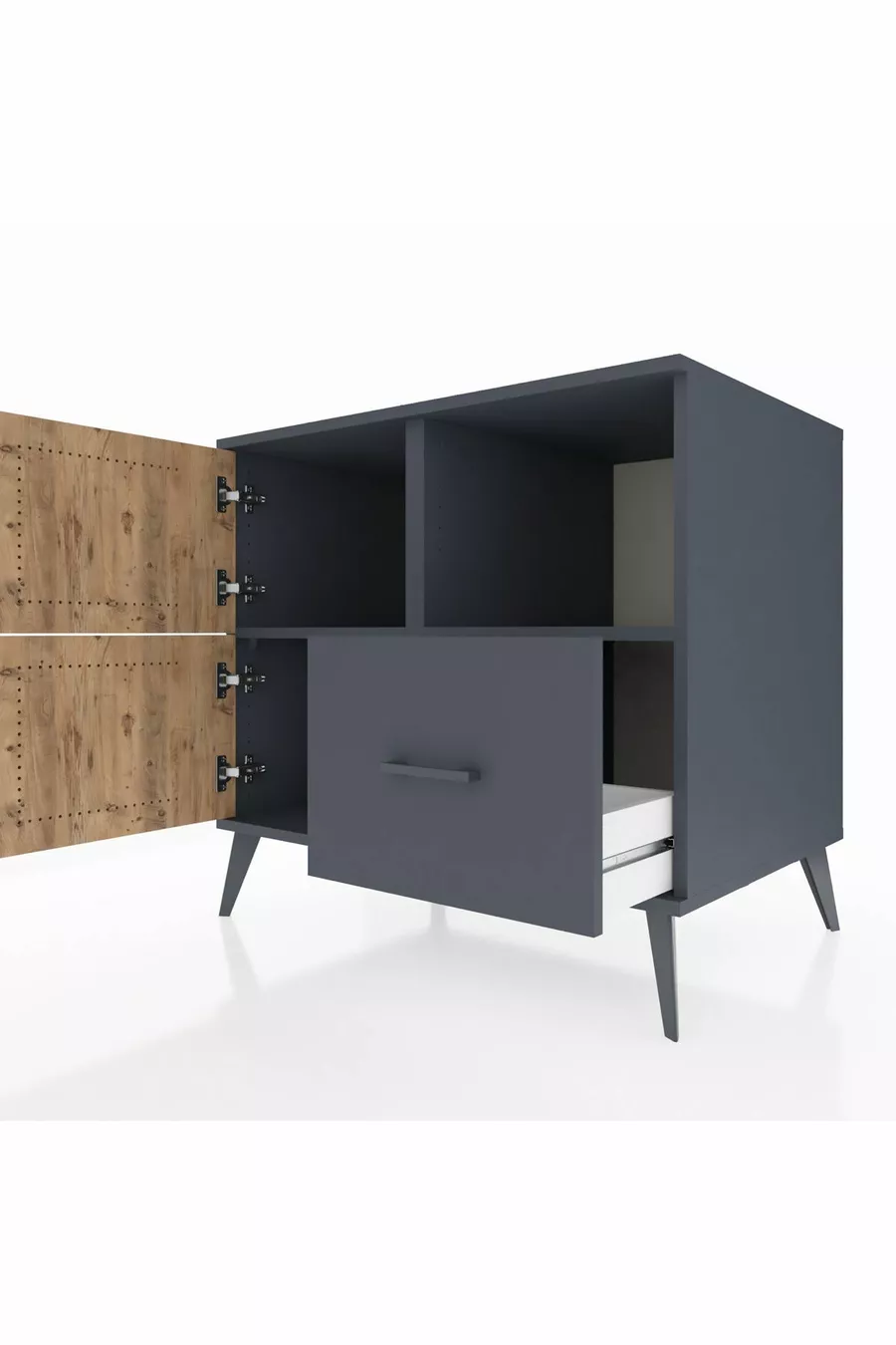 Commode Kronos 2 étagères, 1 tiroir, 2 portes, Anthracite-Sapin/Anthracite