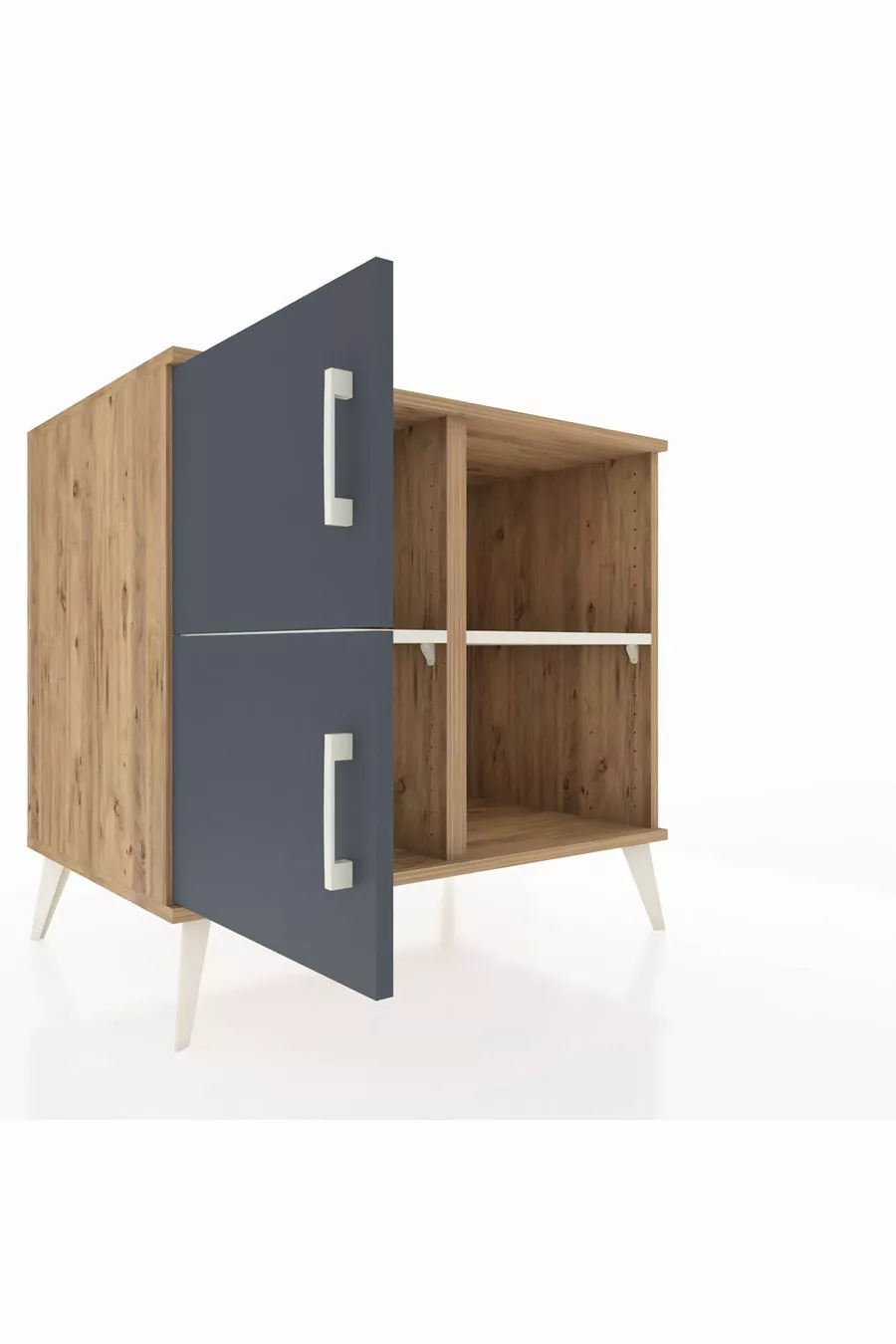 Commode Kronos à 2 étagères et 2 portes, pin-anthracite / pierre de lune