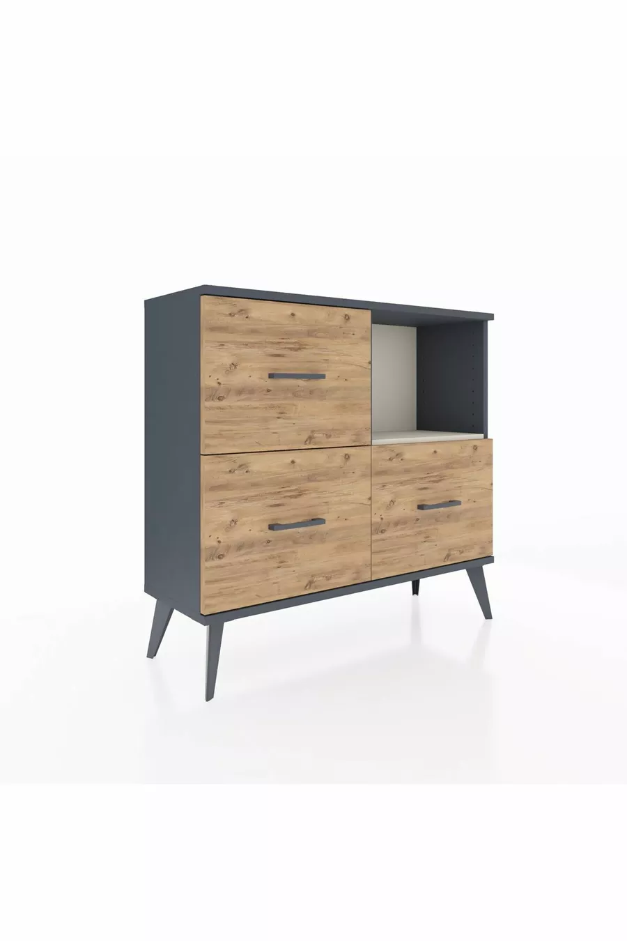 Commode Arges à une étagère et trois tiroirs Anthracite-Pierre de lune/Merisiers