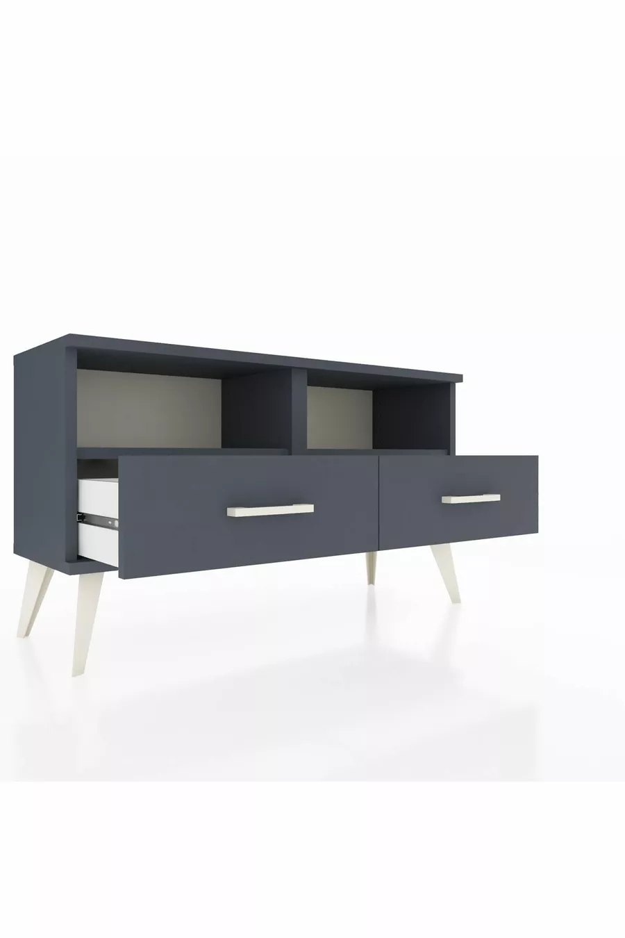Commode Arges 2 étagères 2 tiroirs Anthracite-Anthracite