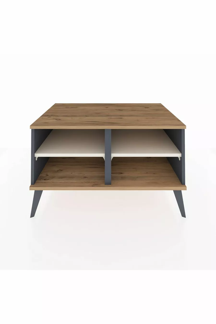 Commode Kronos 2 étagères Anthracite-Pin/Gris pierre