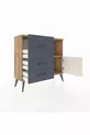 Commode Arges avec une seule étagère, 3 tiroirs et une porte, pin-gris/anthracite