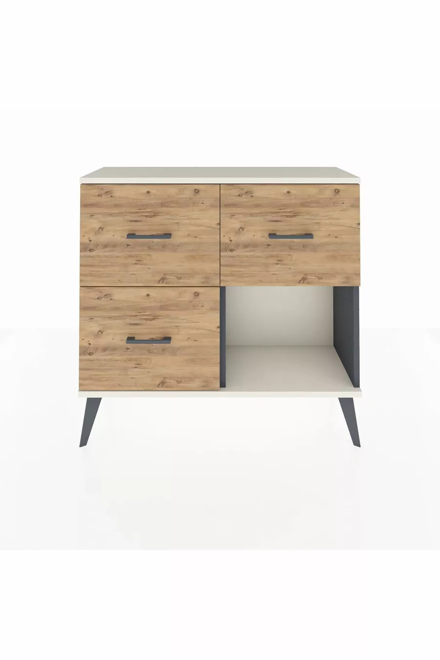 Commode Arges 3 tiroirs Anthracite-Gris pierre de lune / Pin