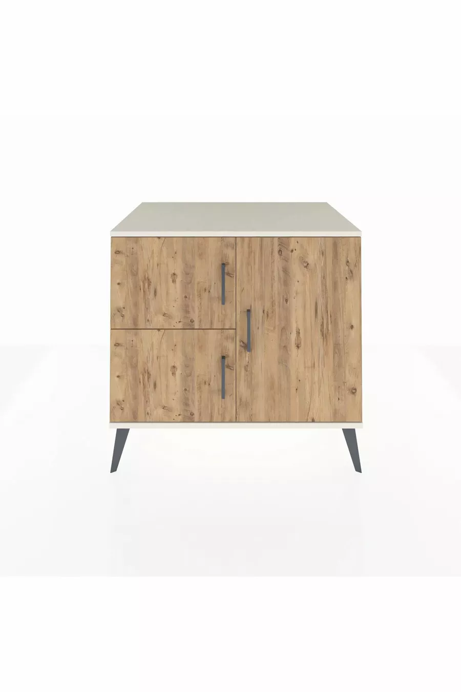 Commode Kronos 2 étagères 3 portes Pierre de lune-Pin/Pierre de lune