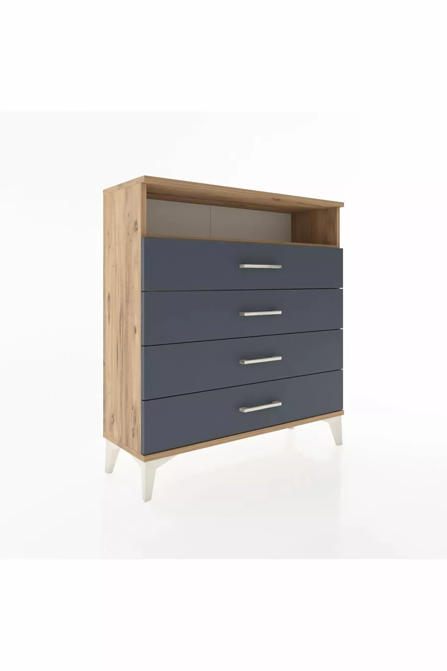 Commode Arges à un seul étagère et 4 tiroirs en pin-anthracite