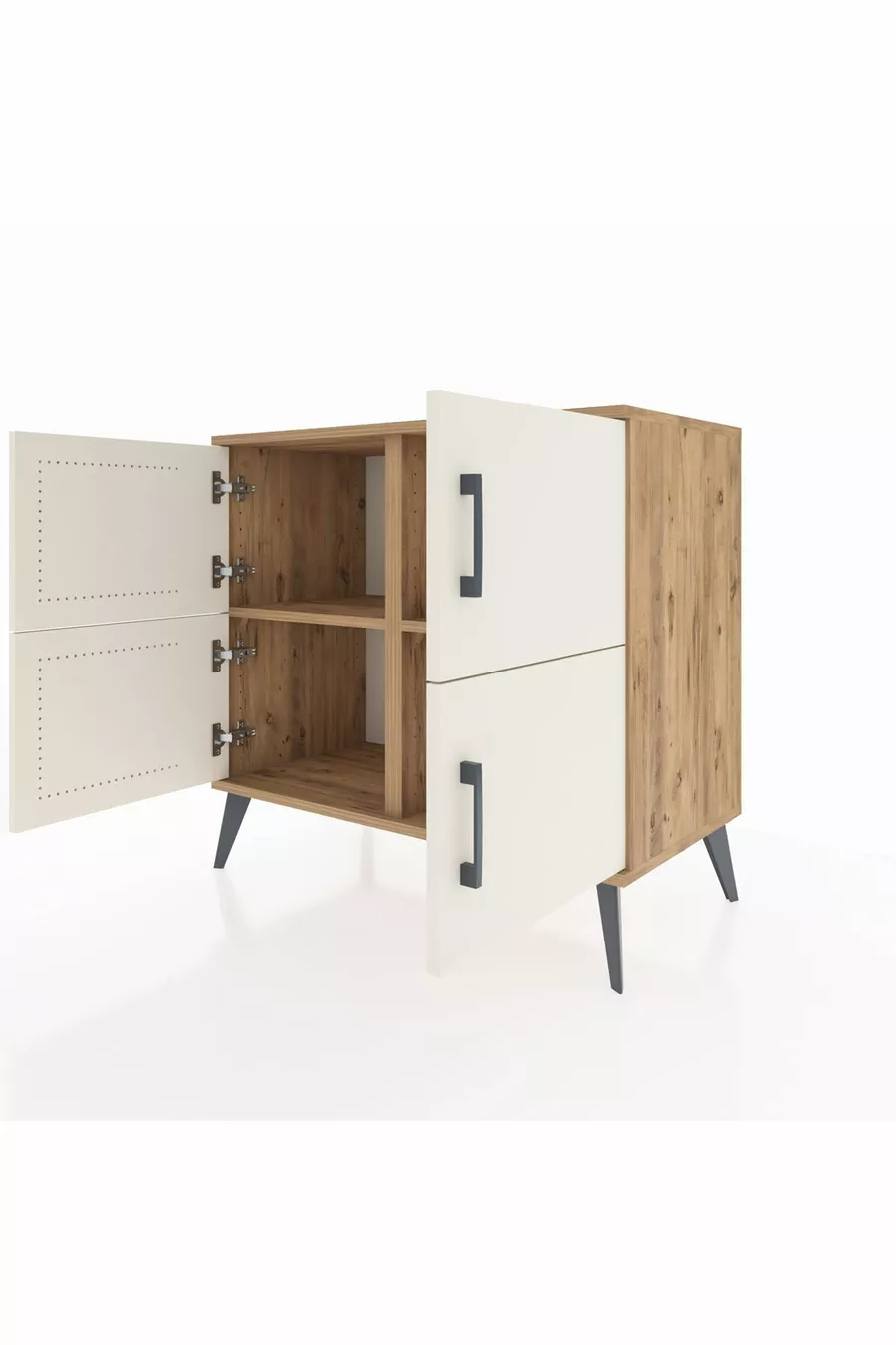 Commode Hyperion 2 étagères 4 portes Pin-Ambre/Pin