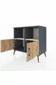 Commode Hyperion 2 étagères 2 portes Anthracite-Pin/Pierre de lune