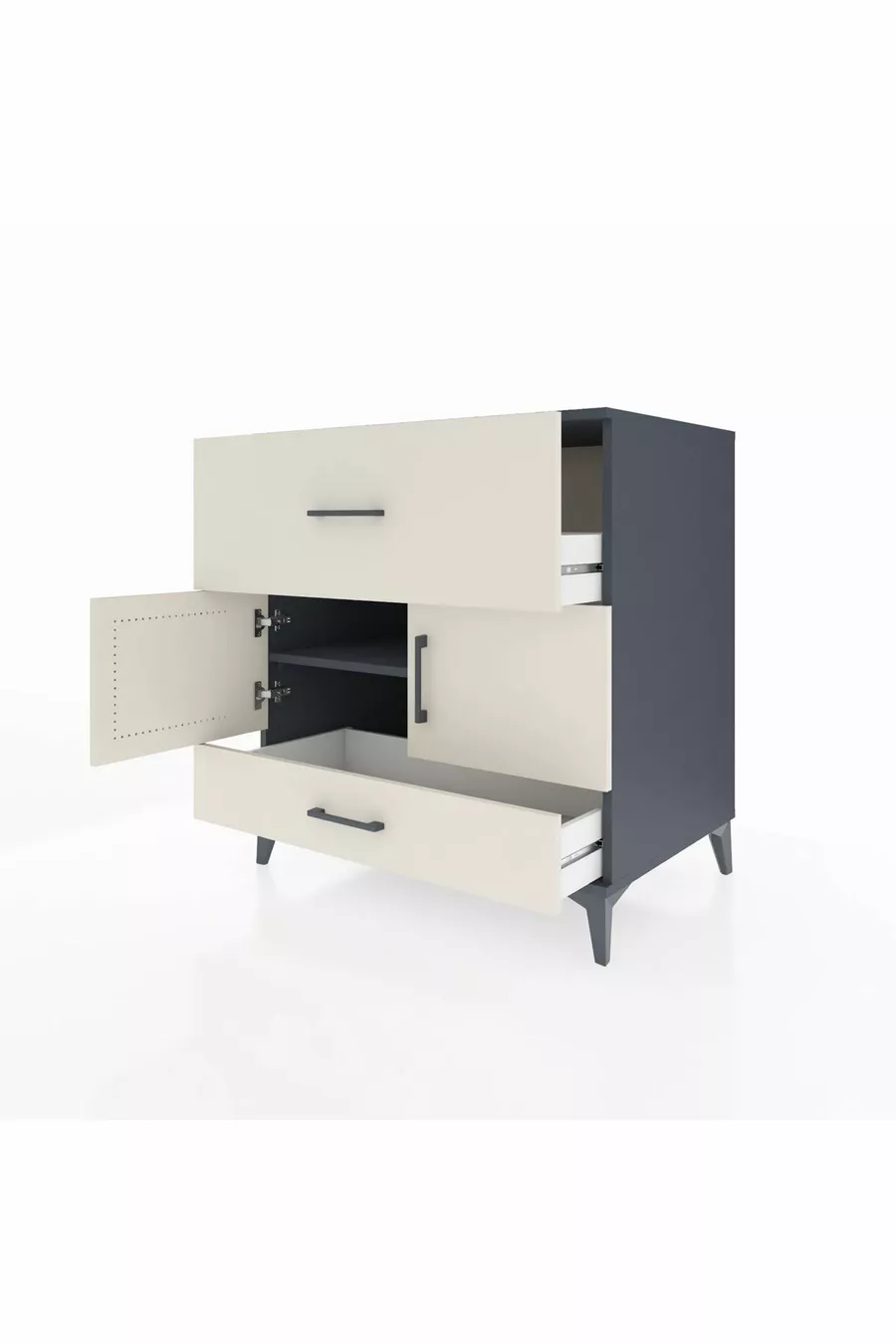 Commode Kronos avec une étagère, 2 tiroirs et 2 portes, anthracite-pierre de lune