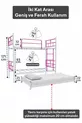 Lit superposé Koza avec tiroir, compatible pour 3 personnes, en métal rose foncé