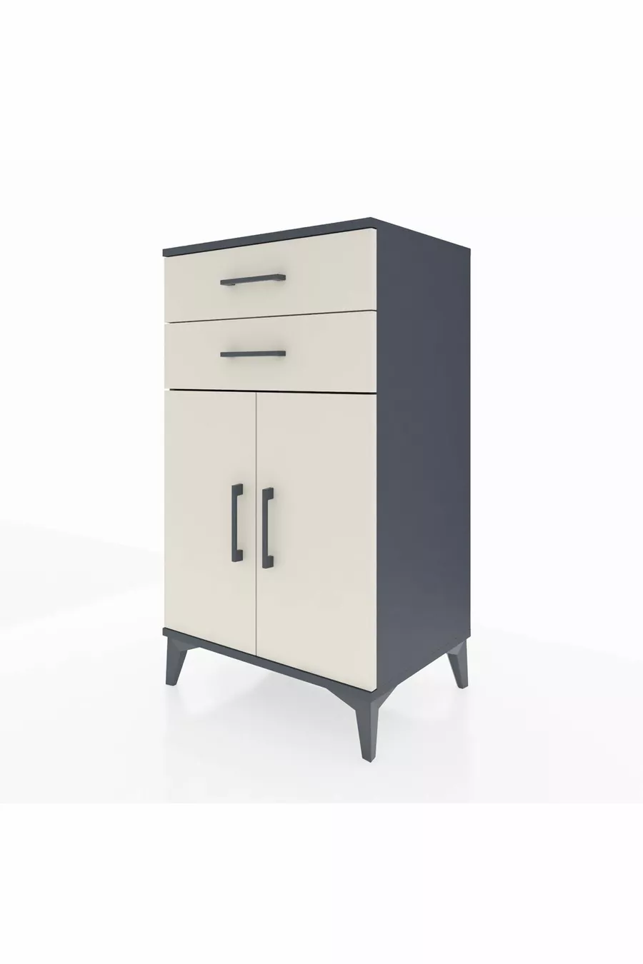 Commode Hyperion à une étagère, 2 tiroirs et 2 portes, Anthracite-Pierre de Lune