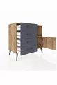 Commode Hyperion avec une seule étagère, 4 tiroirs et une porte, Pin-Pin/Anthracite