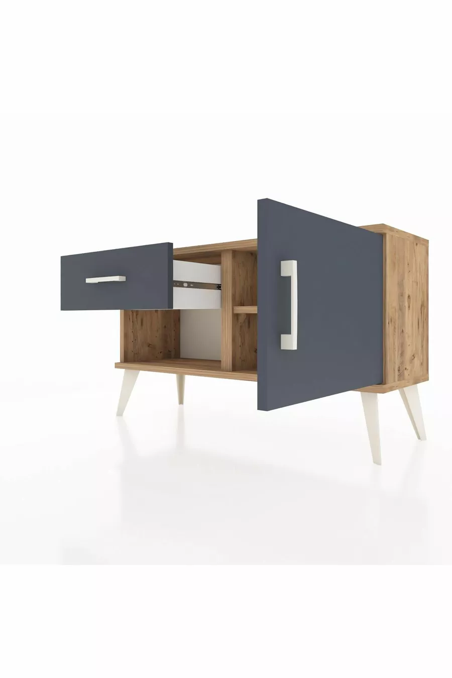Commode Arges à une étagère, un tiroir et une porte, en pin-anthracite