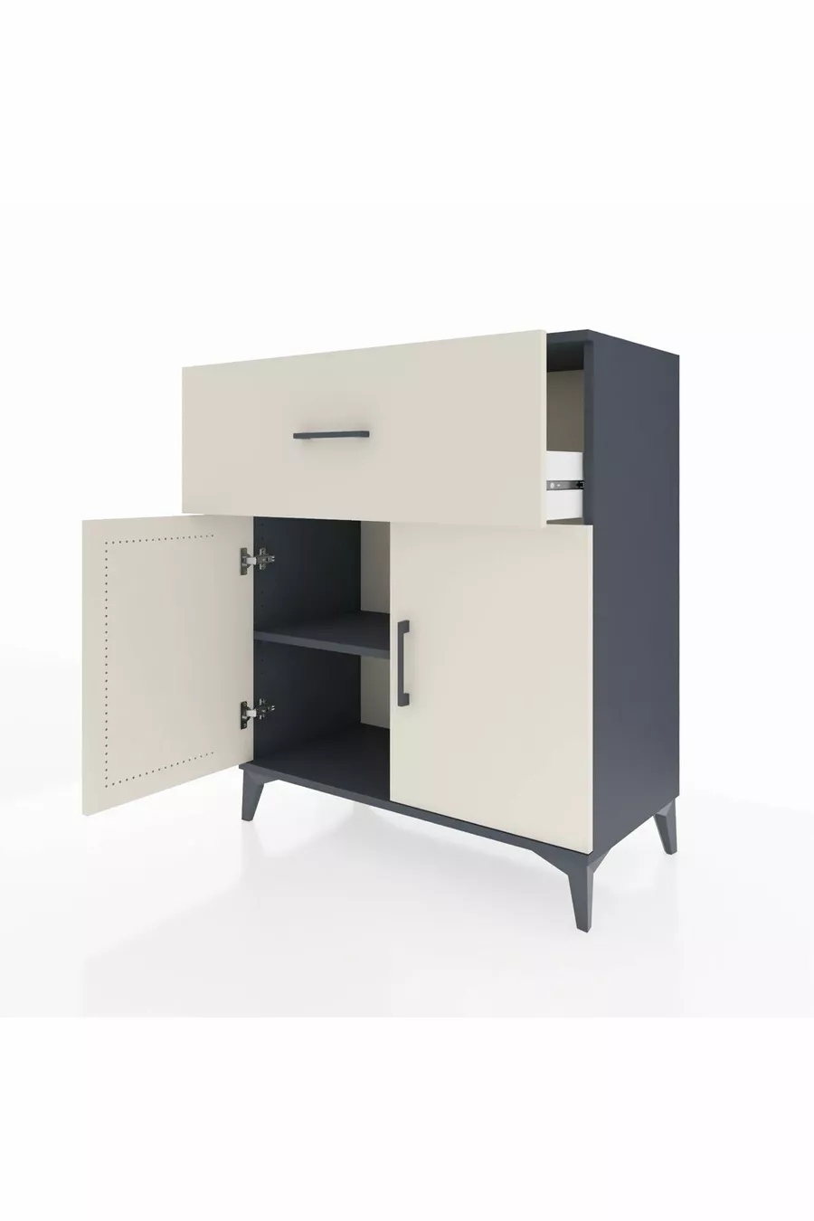 Commode Hyperion à une étagère, un tiroir et deux portes, Anthracite-Patine de pierre