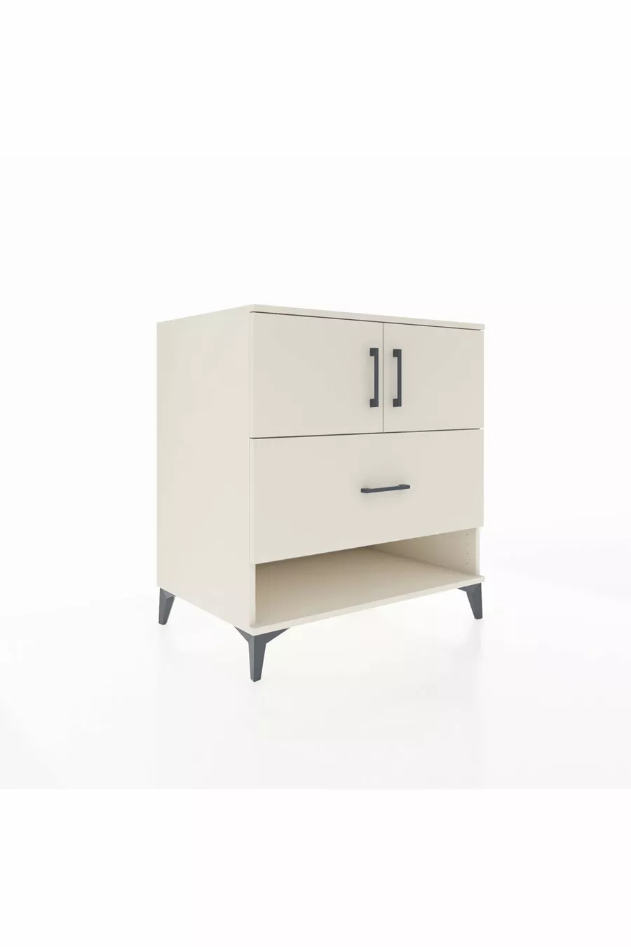Commode Kronos avec 2 étagères, 1 tiroir et 2 portes, Pierre de Lune-Pier de Lune