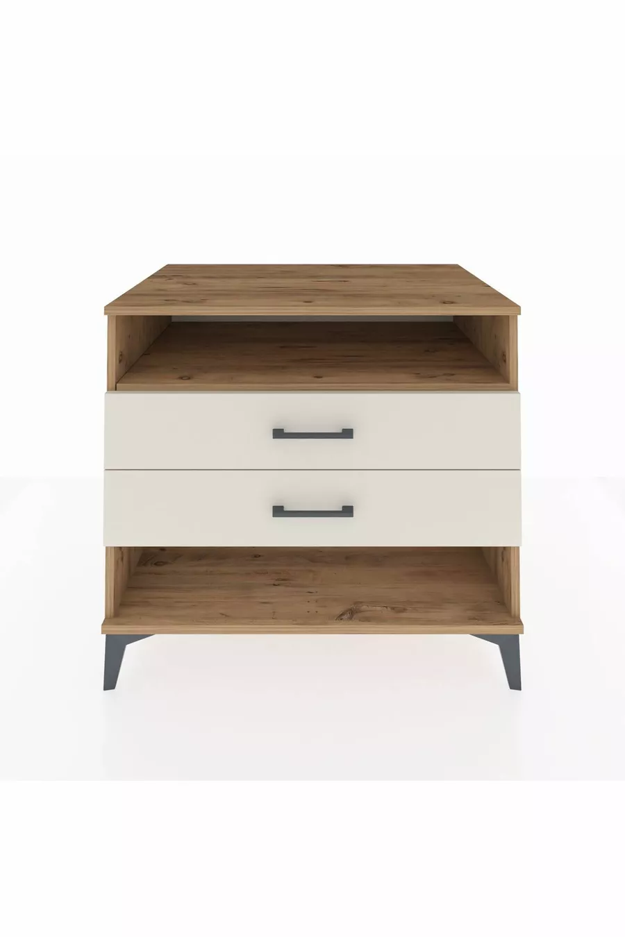 Commode Kronos à une étagère et 2 tiroirs en pin et pierre de lave