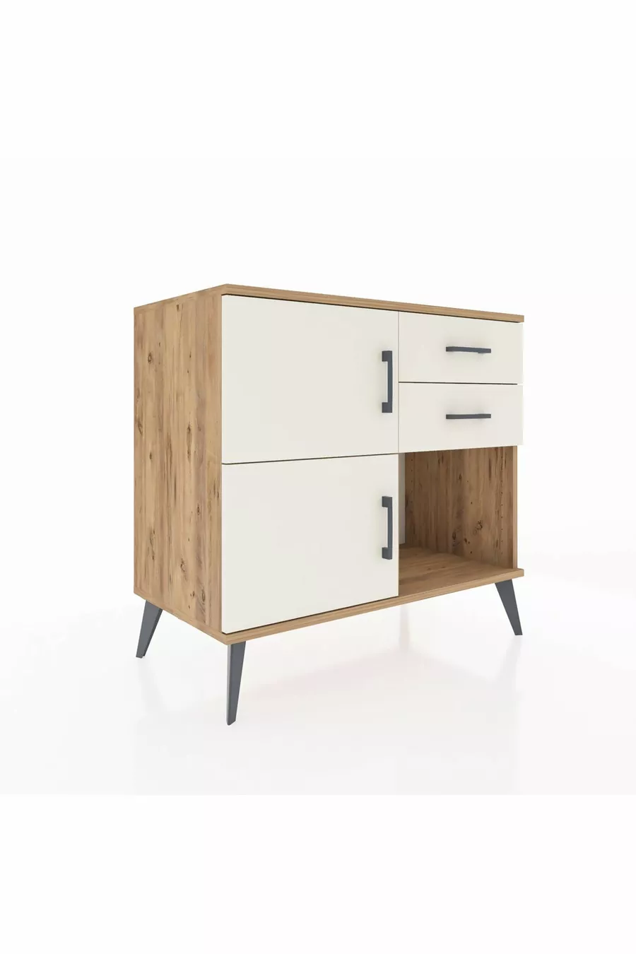 Commode Hyperion à une étagère, 2 tiroirs, 2 portes, pin-jaspe
