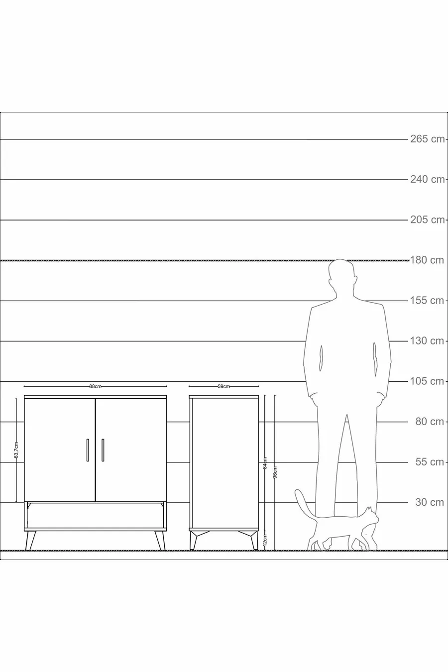 Commode Kronos 3 étagères 2 portes Pierre de lune-Anthracite